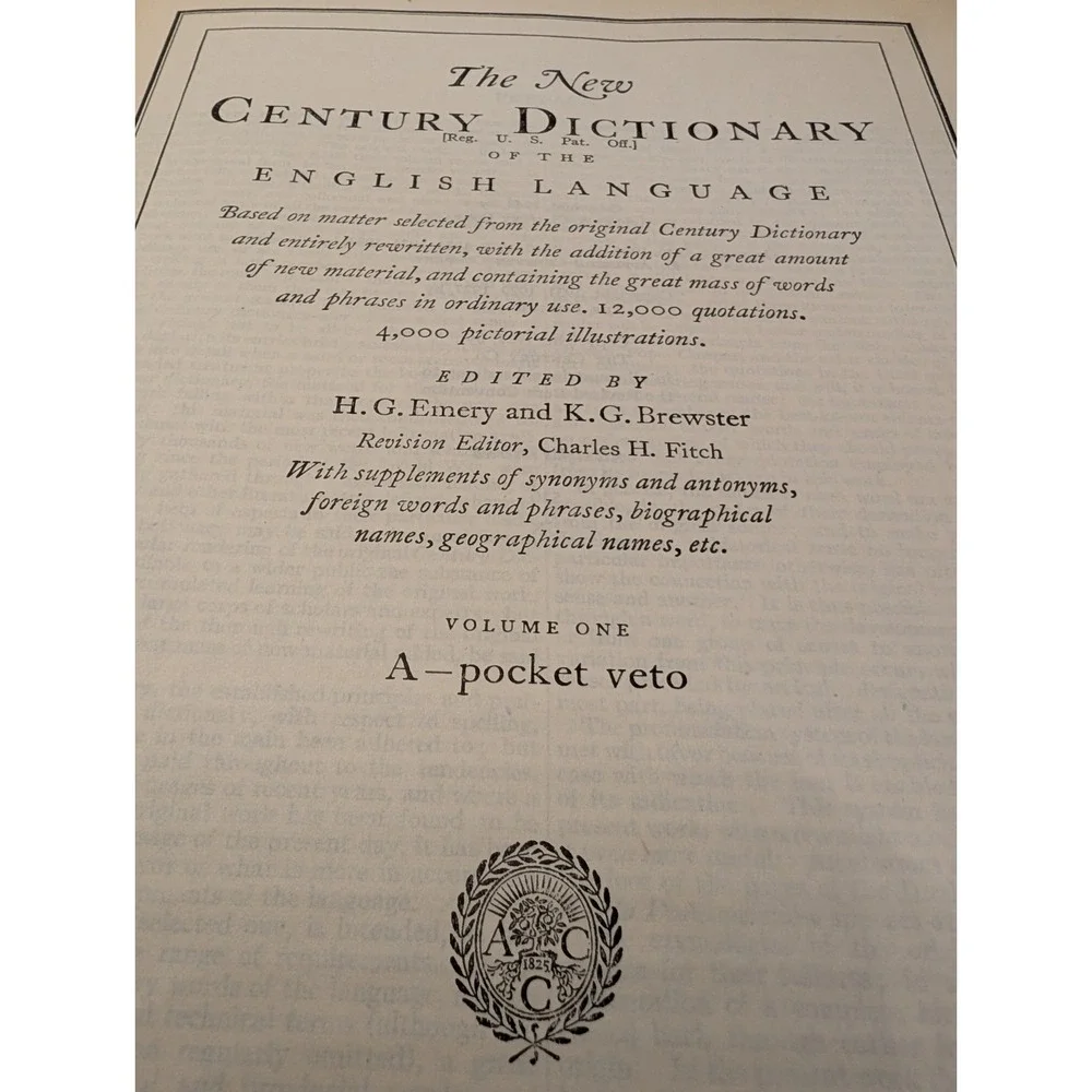 The New Century Dictionary Volume One 1953, Vintage Dictionary A-Pocket Veto